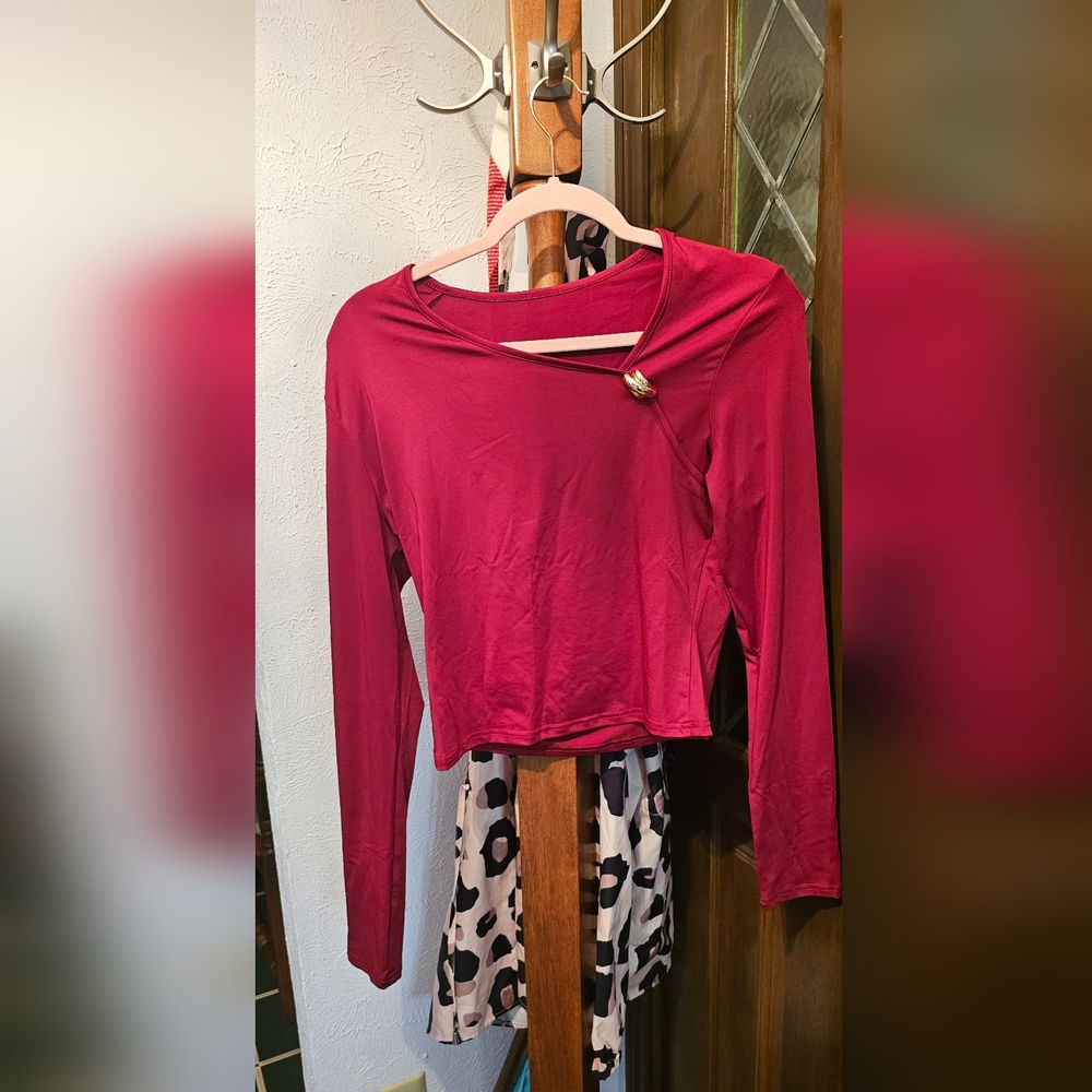 Red Long Sleeve Top with Cutout Detail